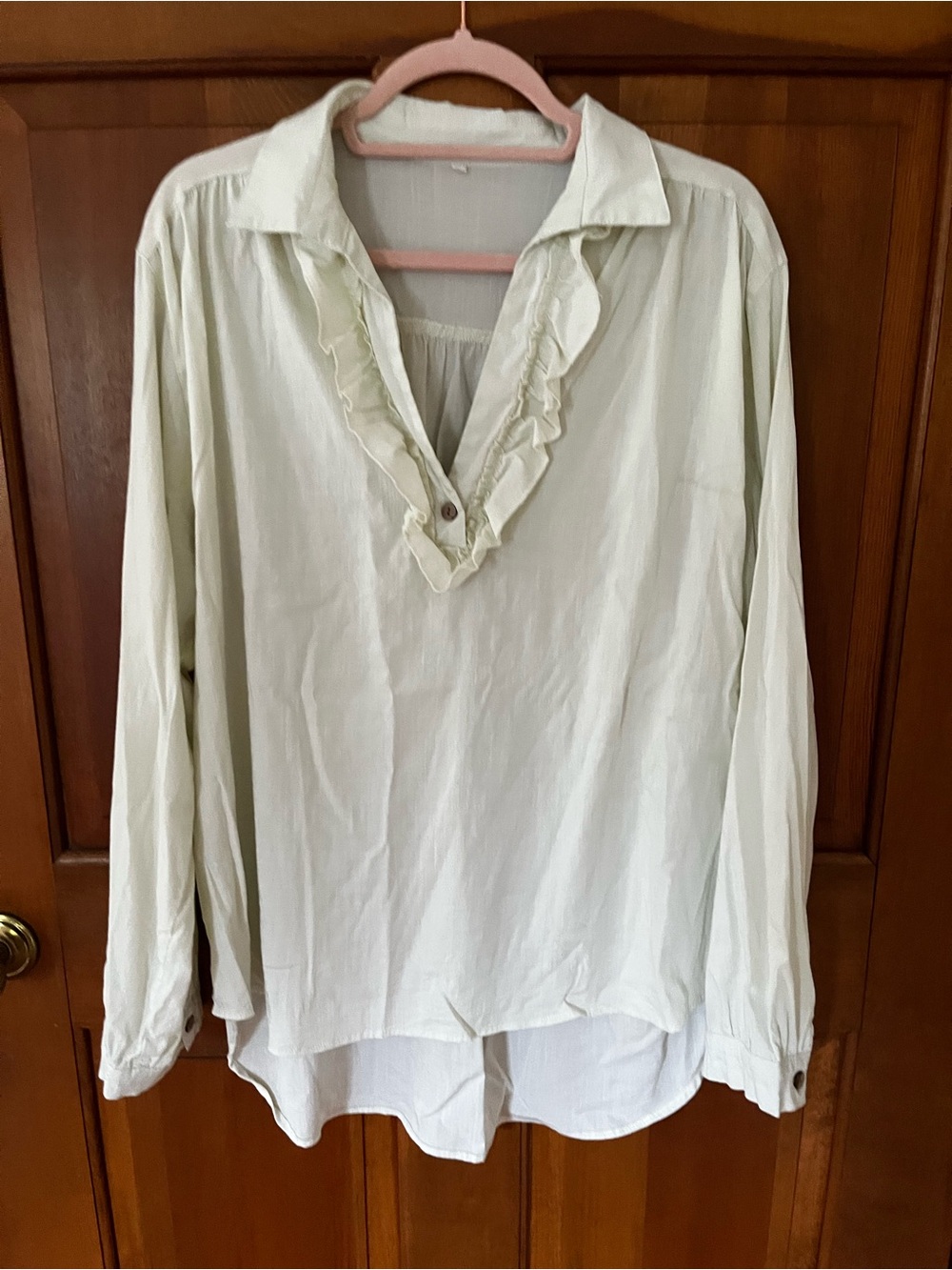 Light Cream Ruffle V-Neck Women's Top